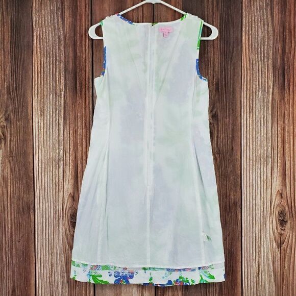 𝅺Lilly Pulitzer Ricci Shift Dress Womens 6 Fresh Cut Blue Bonnets Lattice Front - Picture 7 of 12